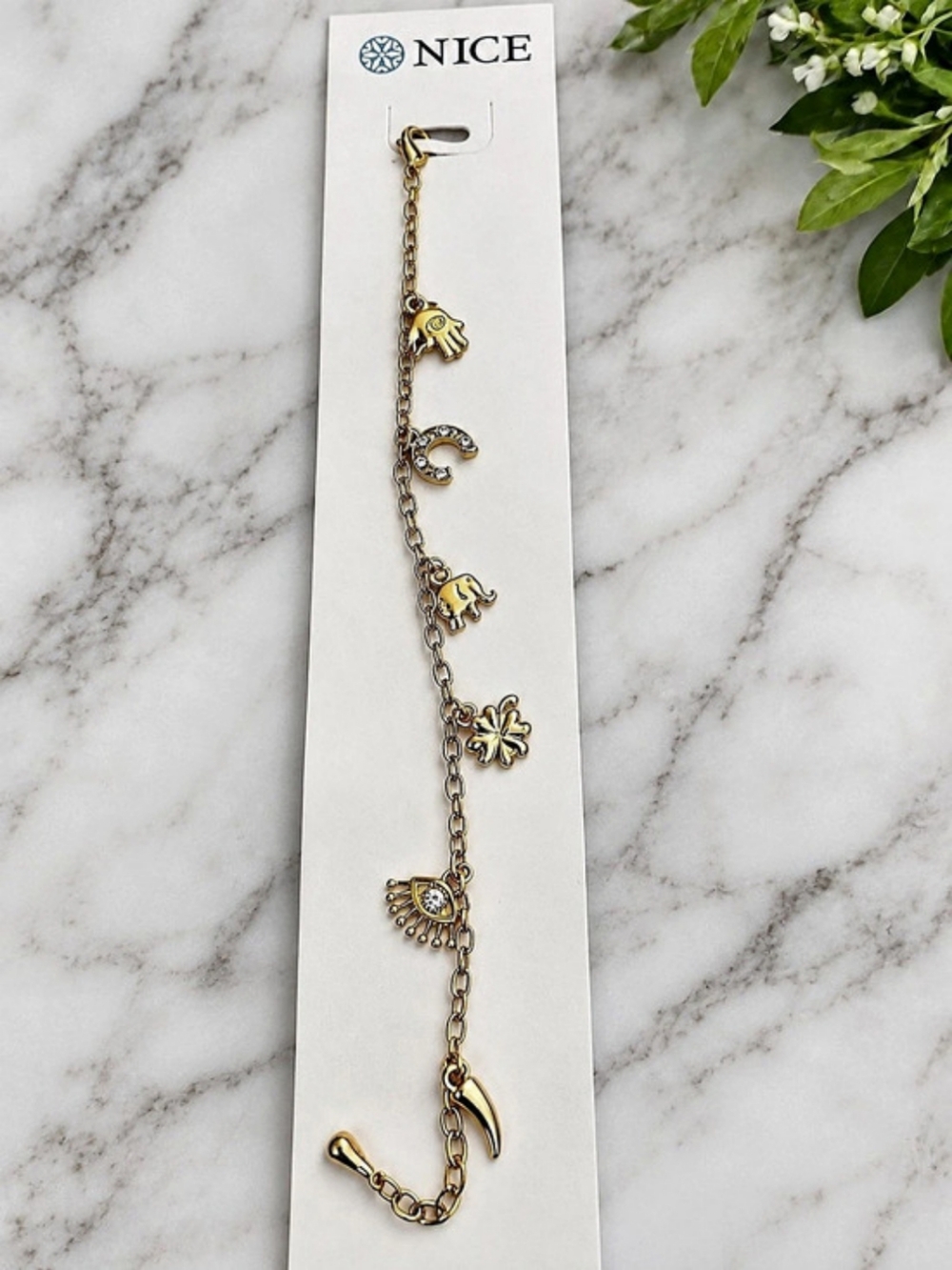 NICE Pulsera con Dijes de Amuletos Charm Bracelet Gold